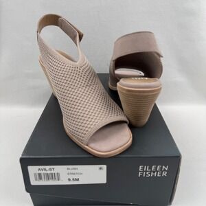 Eileen Fisher Avil Blush Stretch Knit Slingback Block Heel Sandals 9.5M New